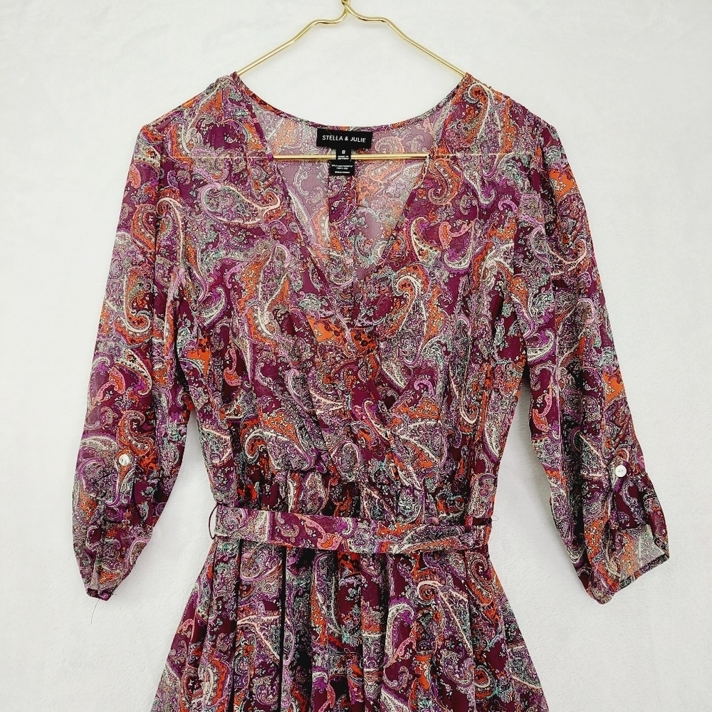 Stella & Julie Multicolor Polyester Paisley Print Flared Midi Dress 6840 - Picture 3 of 7